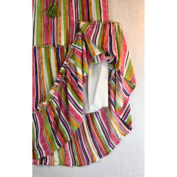 Boho Maxi Skirt Tiered Ruffle Colorful Sz L Gypsy Blu Vertical Hippie Cottage - Picture 4 of 13